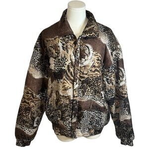 FUDA INTERNATIONAL 100% Silk Vintage 90’s‎ Cheetah Lion Bomber Jacket size M L